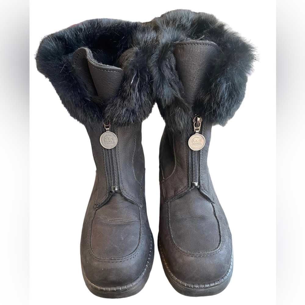 Sorel Women’s 8 Made in Canada Black Leather Winter Heeled Boot Faux Fur Top
